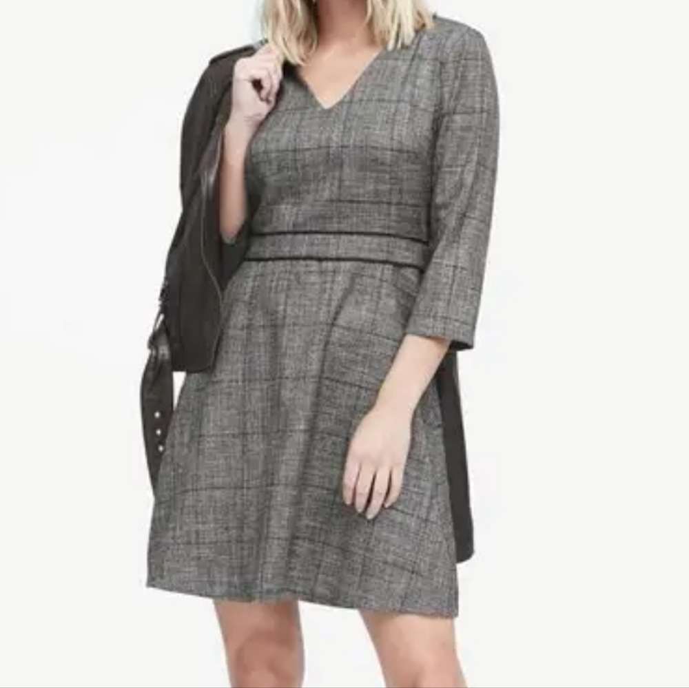 Banana Republic Plaid V-neck Fit And Flare Dress